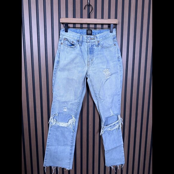BDG Urban Outfitters Jeans 25 Womens Blue Light Wash Bootcut Fray Destroyed Knee - Picture 1 of 10